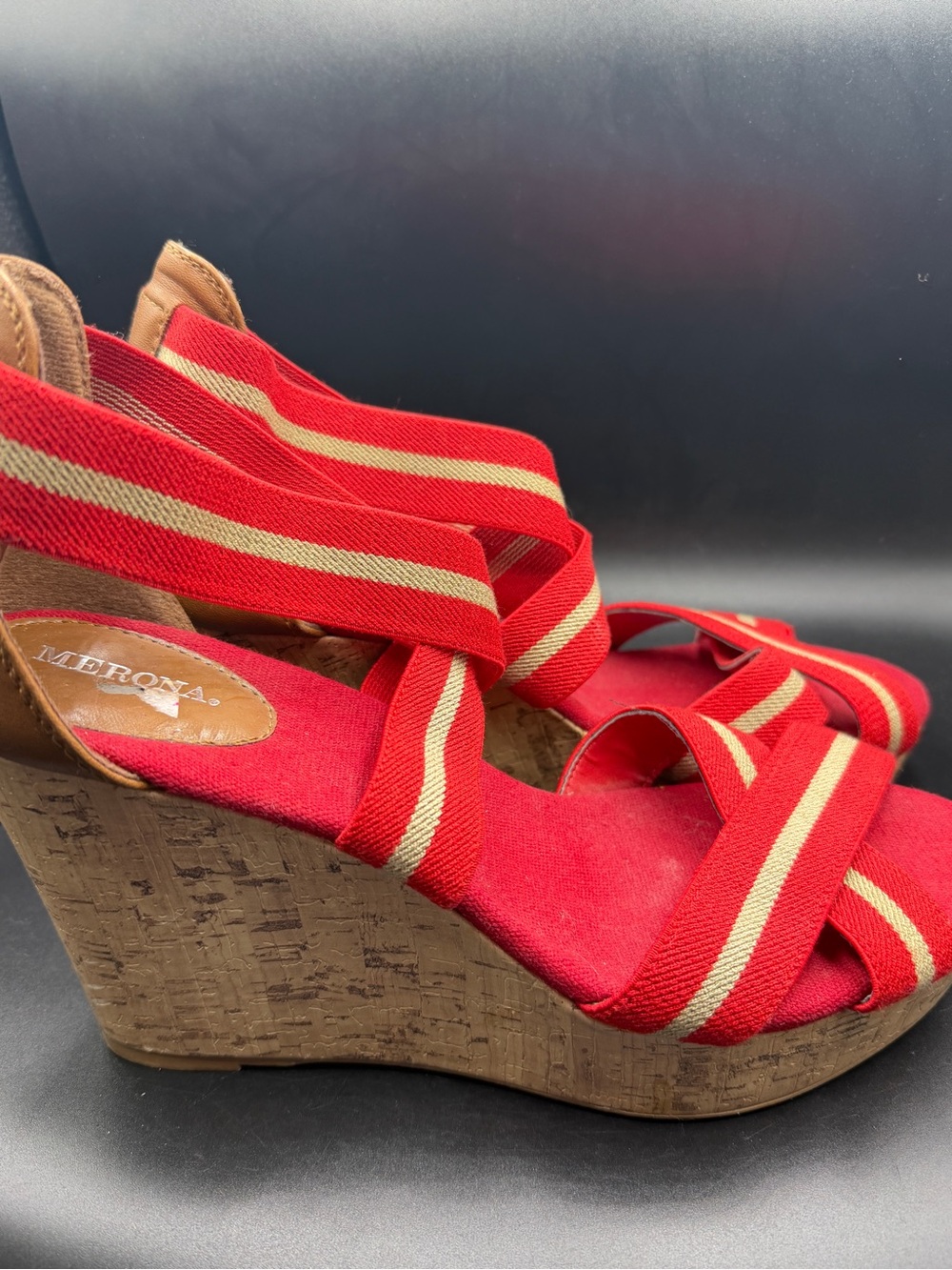 Merona Red Striped Wedge Sandals